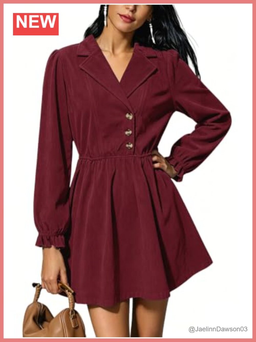 Women's Corduroy Long Sleeve Button A-Line Short Dress Work Business Casual